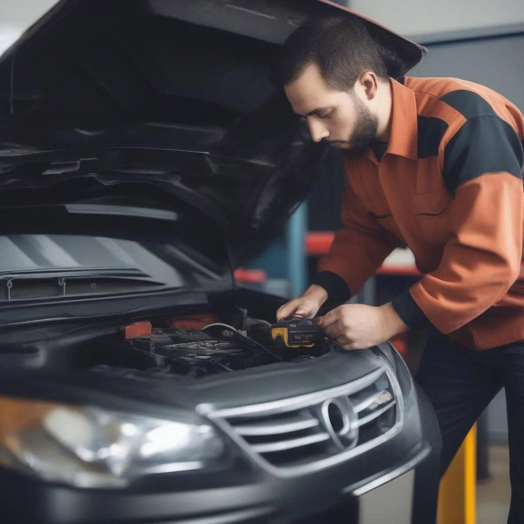 Mechanic Working on Car