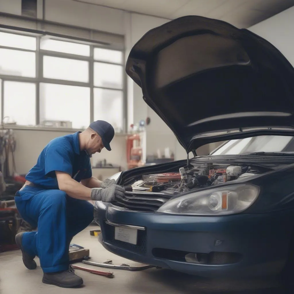 Mécanicien travaillant sur une voiture