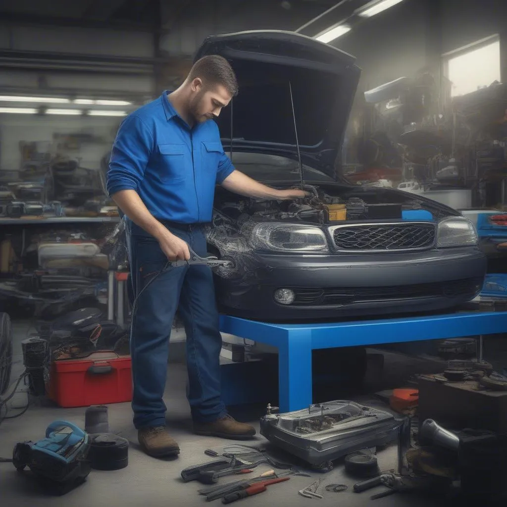 Mécanicien travaillant sur une voiture