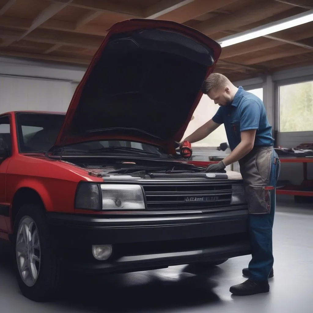 Mécanicien travaillant sur une voiture