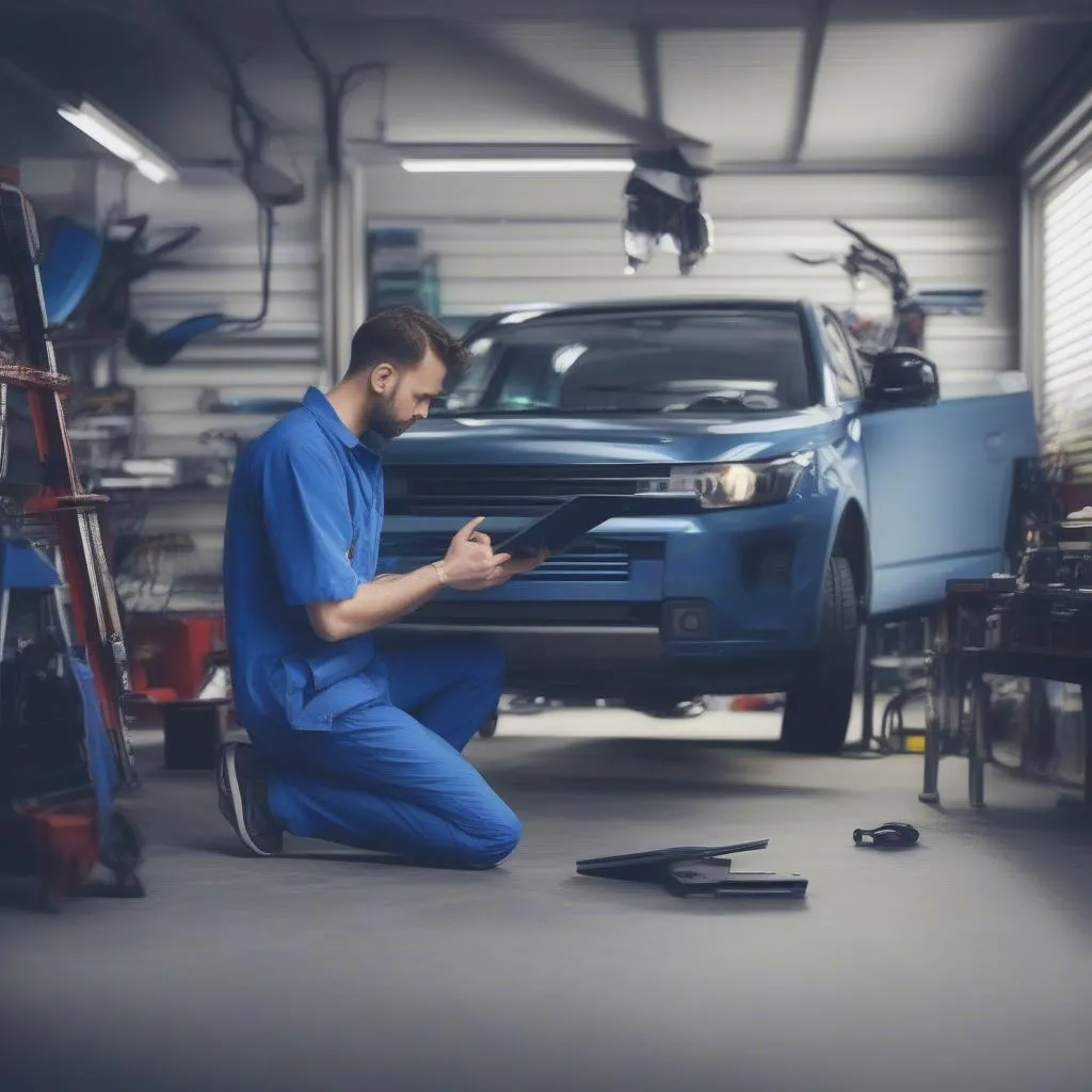 Mécanicien travaillant sur une voiture