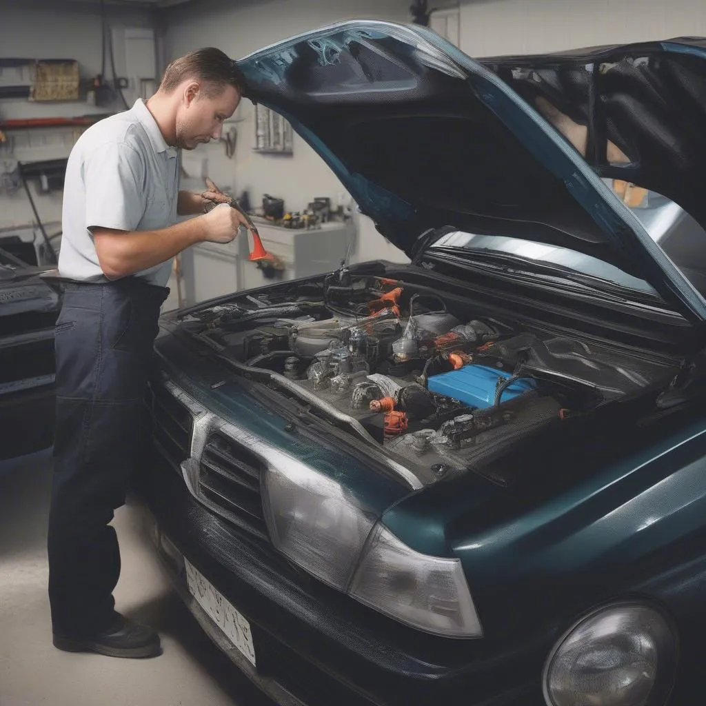 Mécanicien travaillant sur une voiture