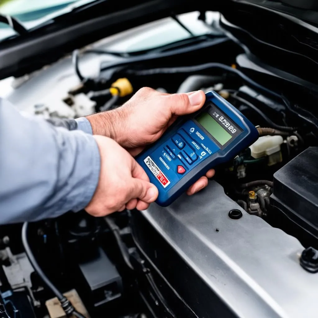 Mechanic using a diagnostic tool