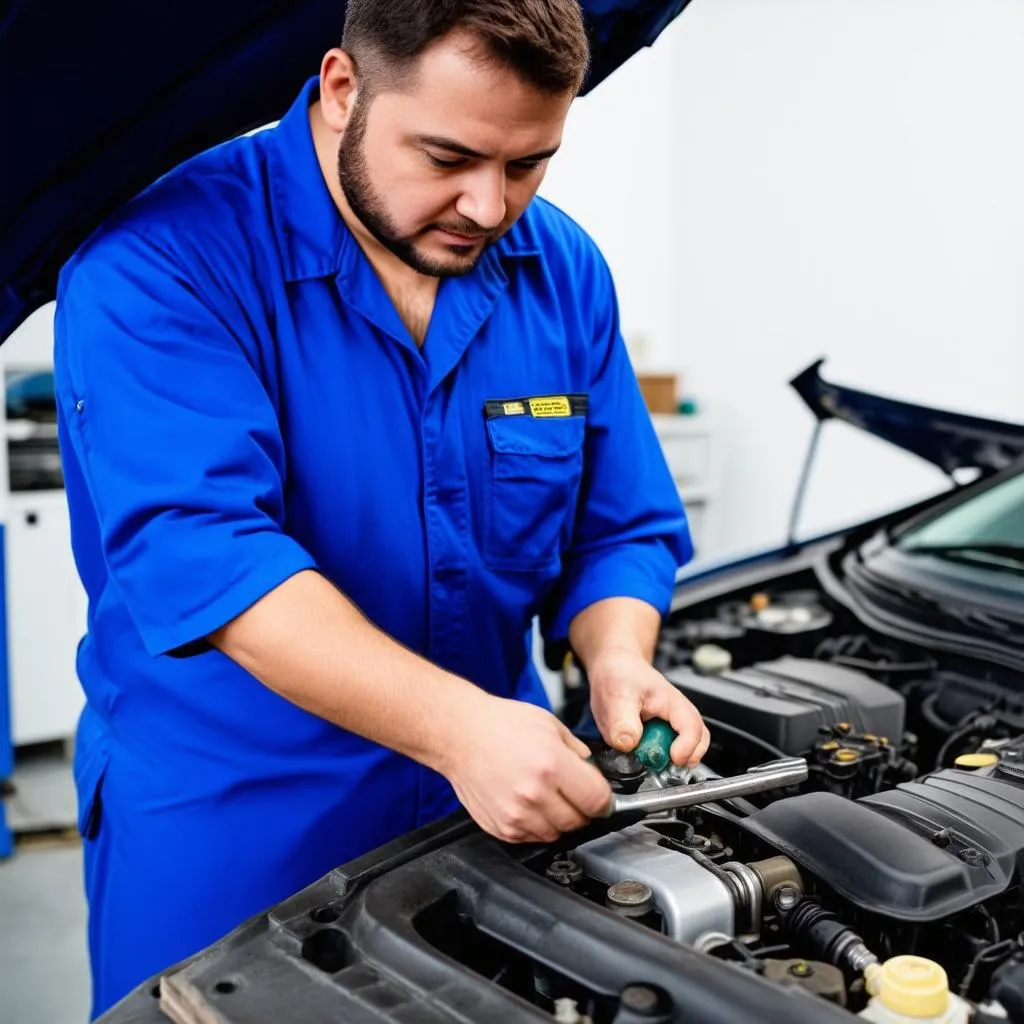 Mechanic Working on Car Engine