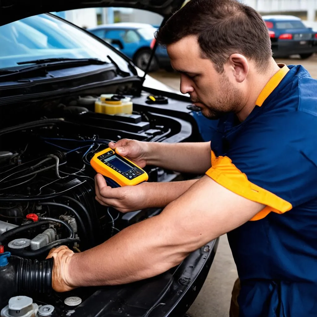 Mécanicien travaillant sur un moteur de voiture