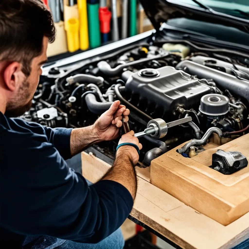 Mécanicien travaillant sur un moteur de voiture