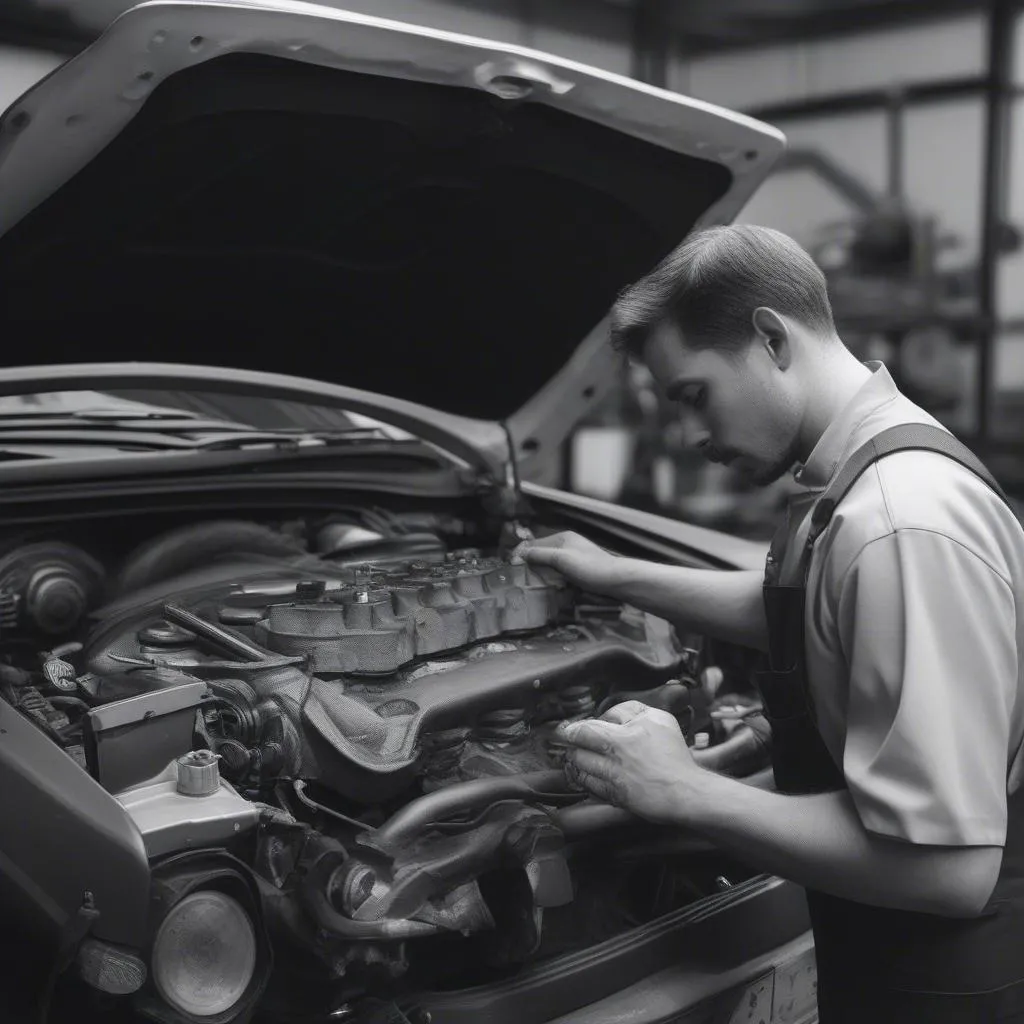 Un mécanicien travaillant sur le moteur d'une voiture