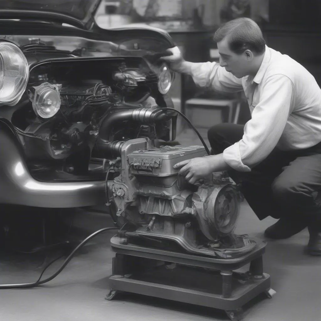 Mécanicien travaillant sur une voiture électrique