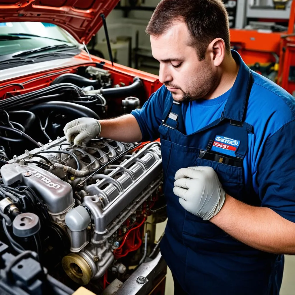 Mechanic Working on Engine