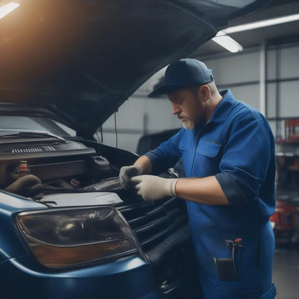 Mécanicien travaillant sur un moteur