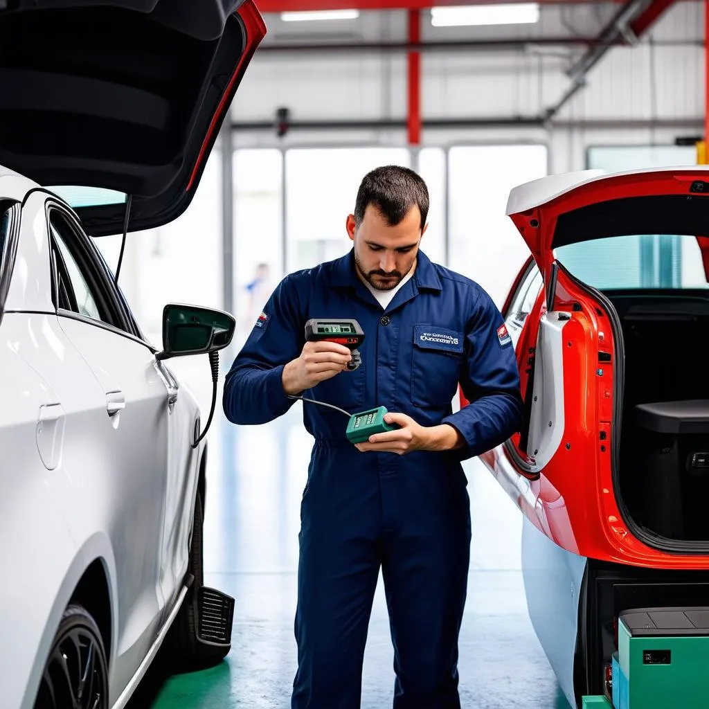 Mécanicien travaillant sur un véhicule électrique