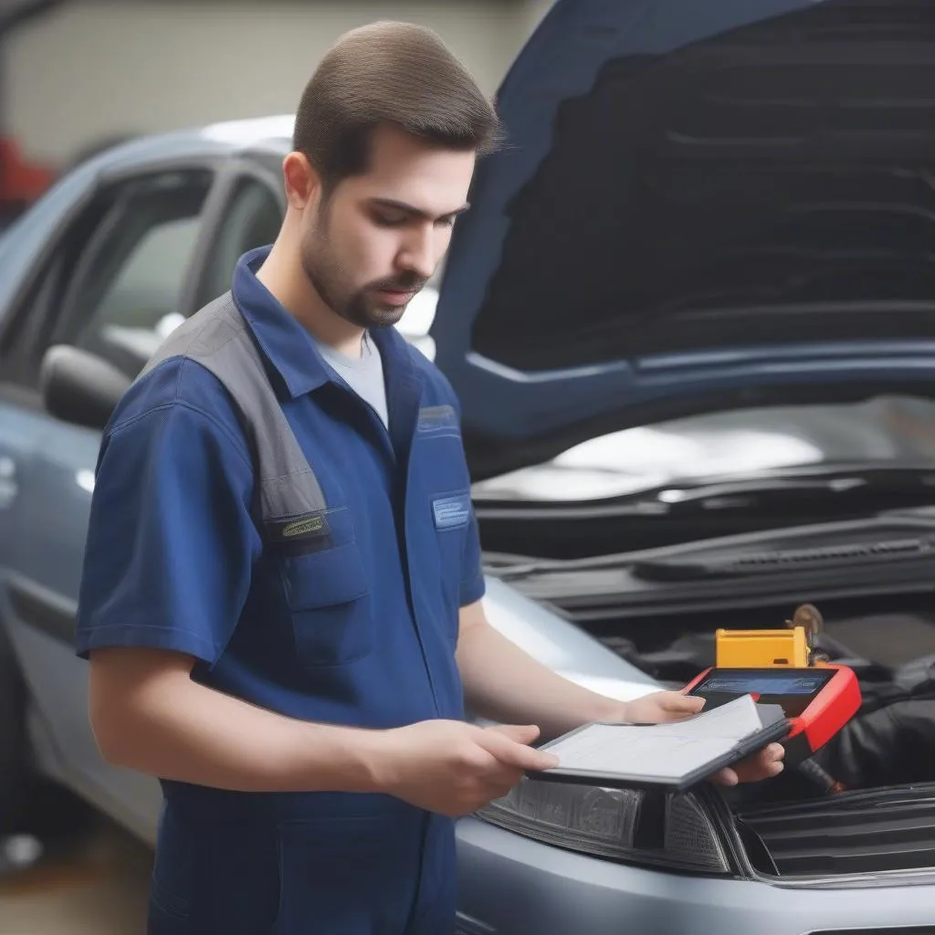 Mécanicien utilisant un scanner OBD-II