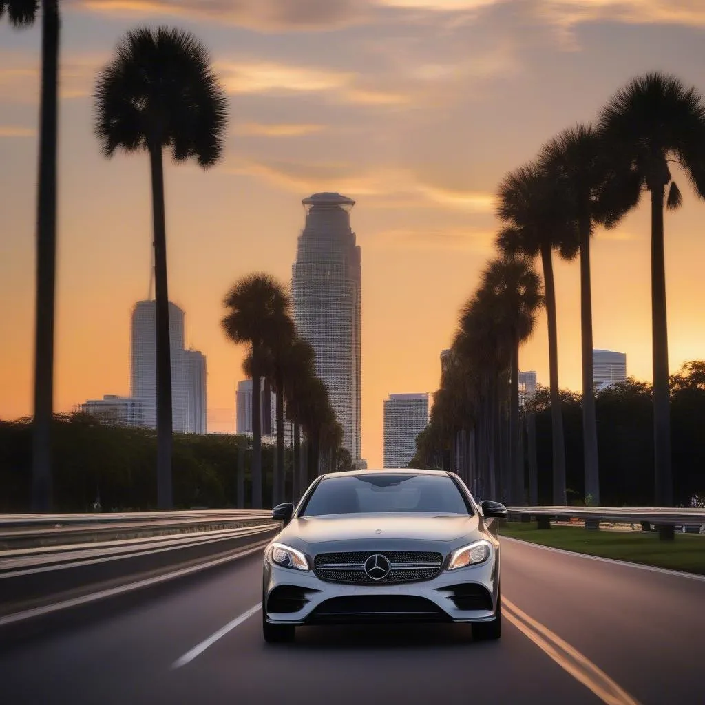 Mercedes-Benz au coucher du soleil à Tampa