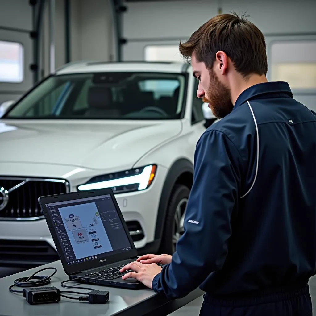 Mises à jour logicielles Volvo en cours dans un garage