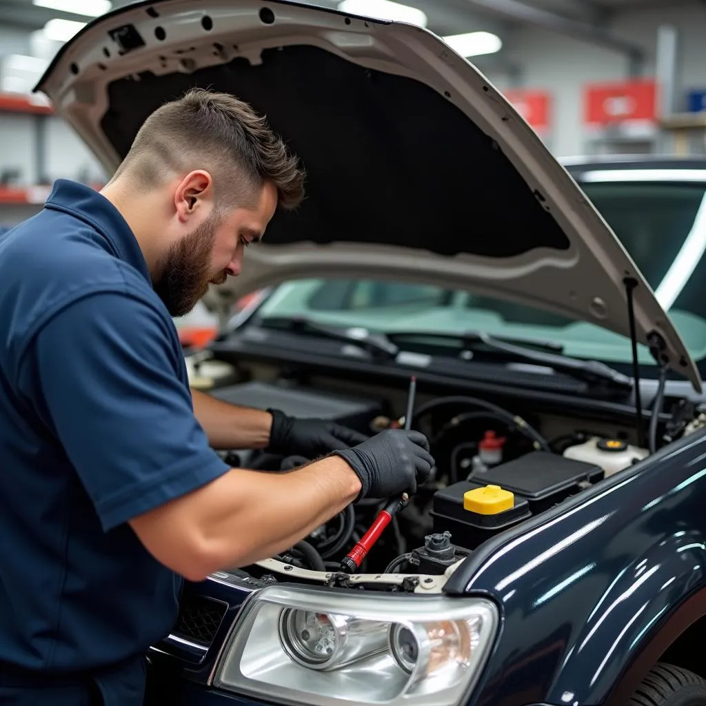 Moteur de Mitsubishi Montero en cours de réparation