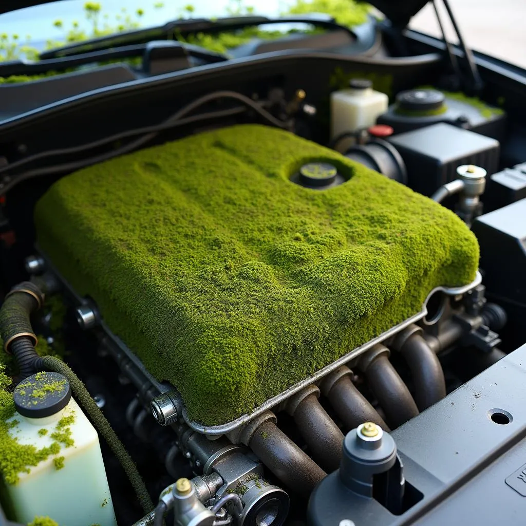 Problème de mousse sur le moteur d'une voiture