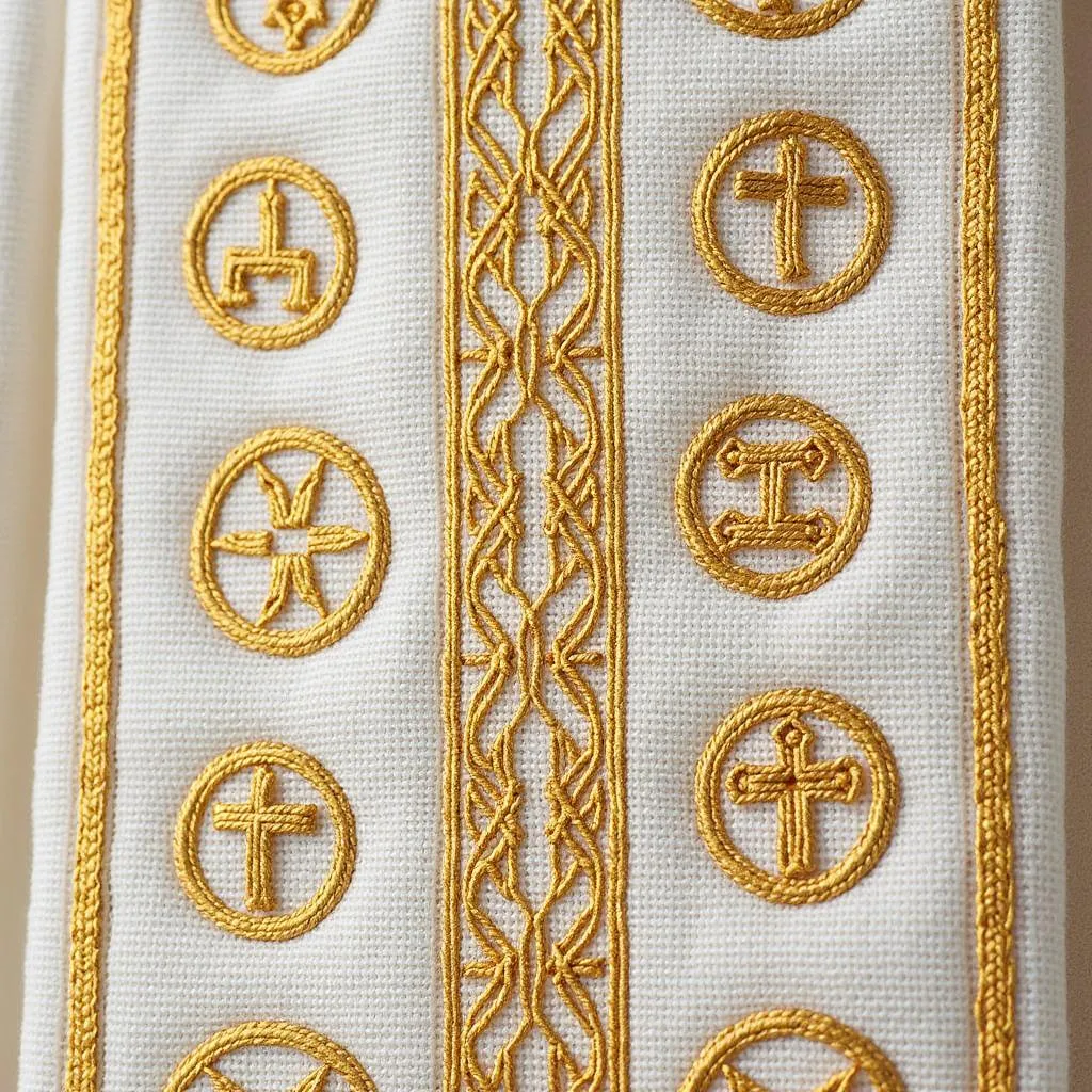 Nappe d'autel brodée de symboles religieux