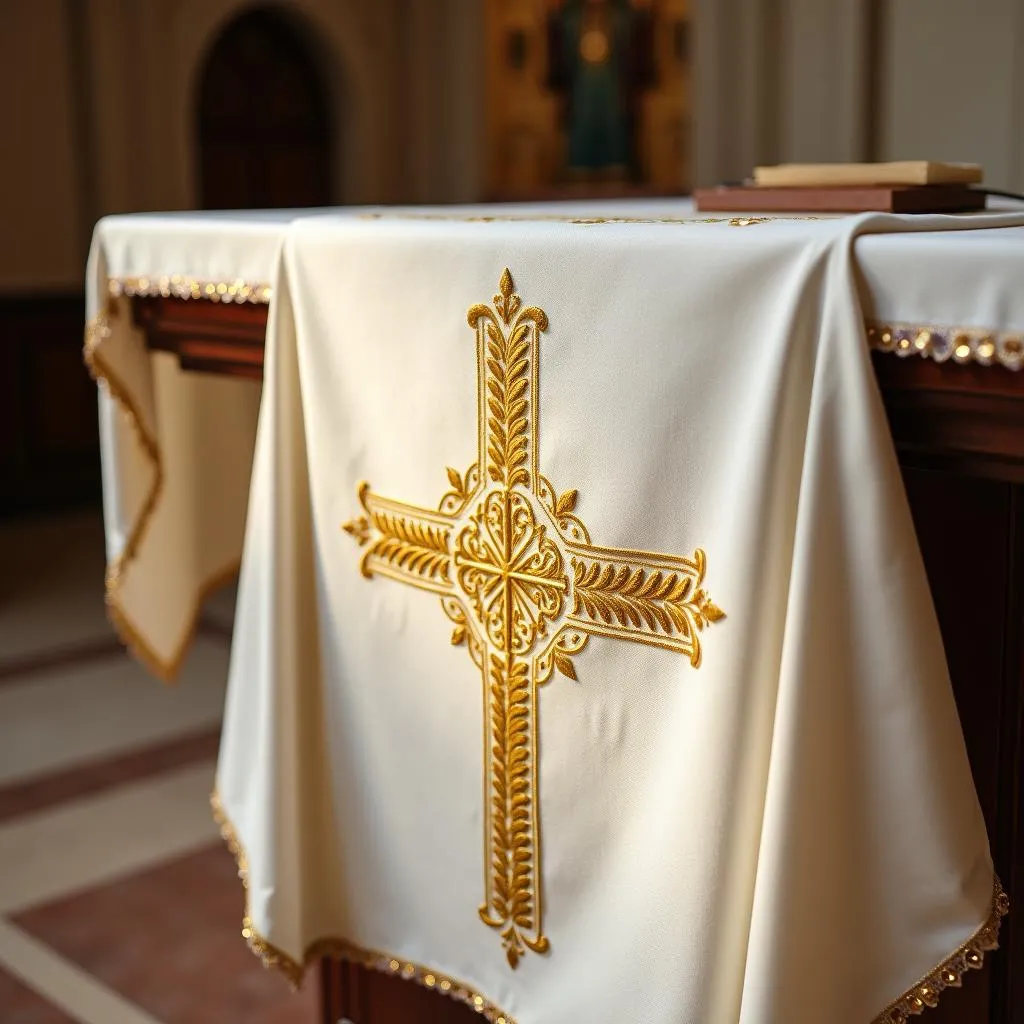 Nappe d'autel avec motif de blé dans une église