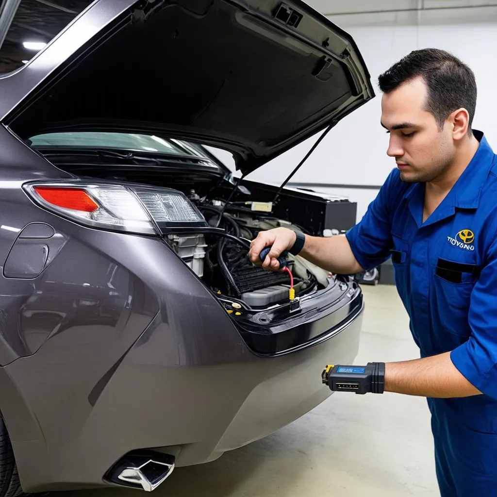 Mechanic using OBD extension cable