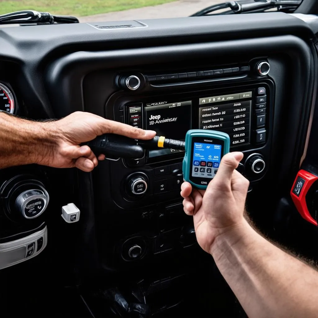 OBD Scanner Connected to Jeep Wrangler