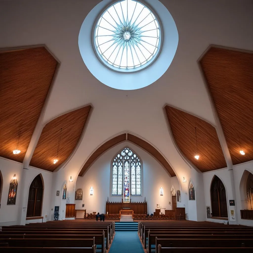 L’architecture de l’église : Le trou dans le toit et l’autel