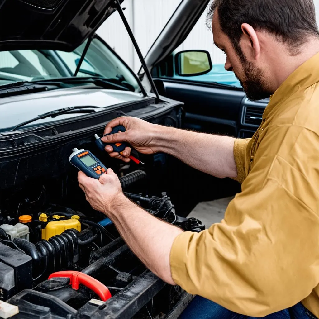 Mécanicien réparant une Opel Frontera