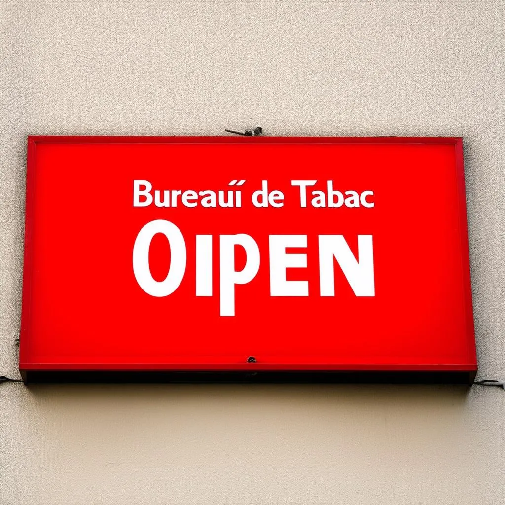 Open sign for a bureau de tabac