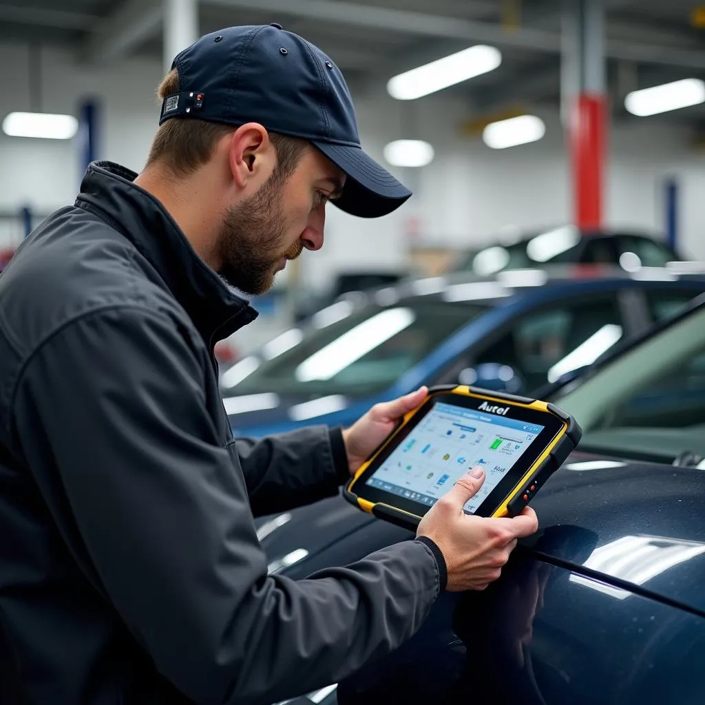 Outil de diagnostic Autel utilisé dans un garage à Paris