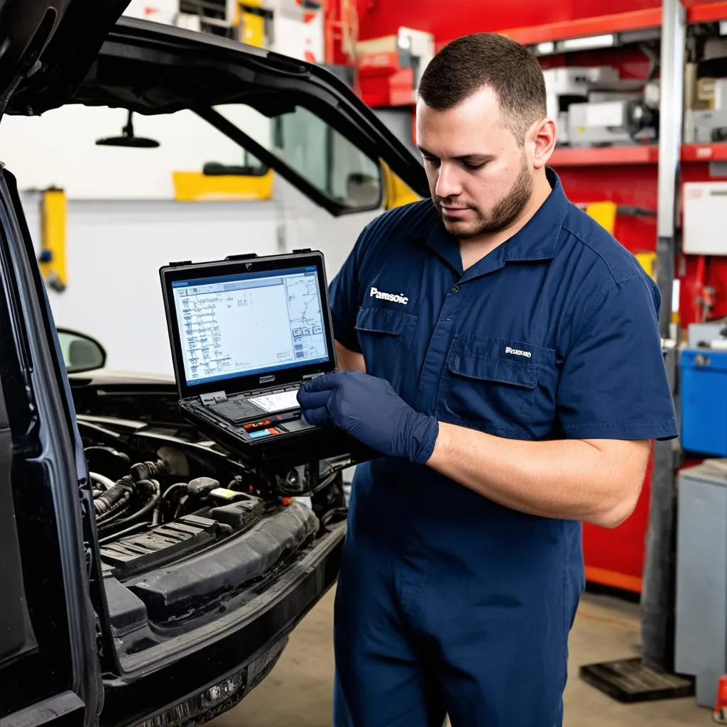 Panasonic Toughbook CF-54 dans un atelier de réparation automobile