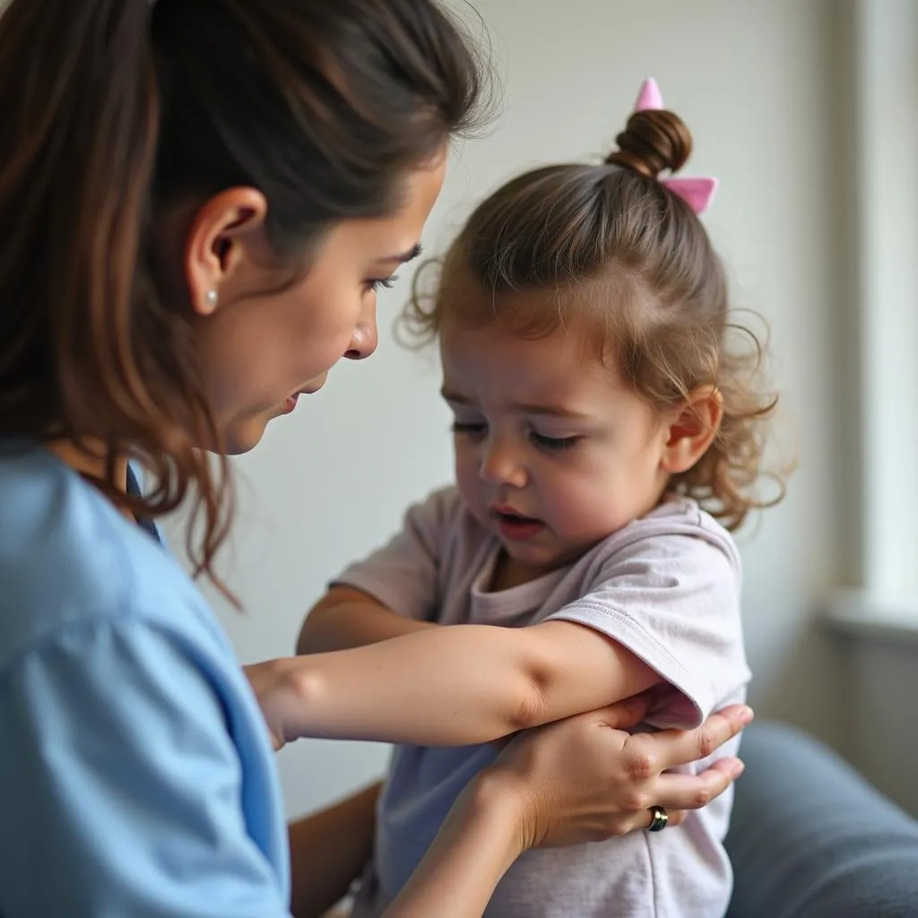 Parent examinant le bras d'un enfant blessé