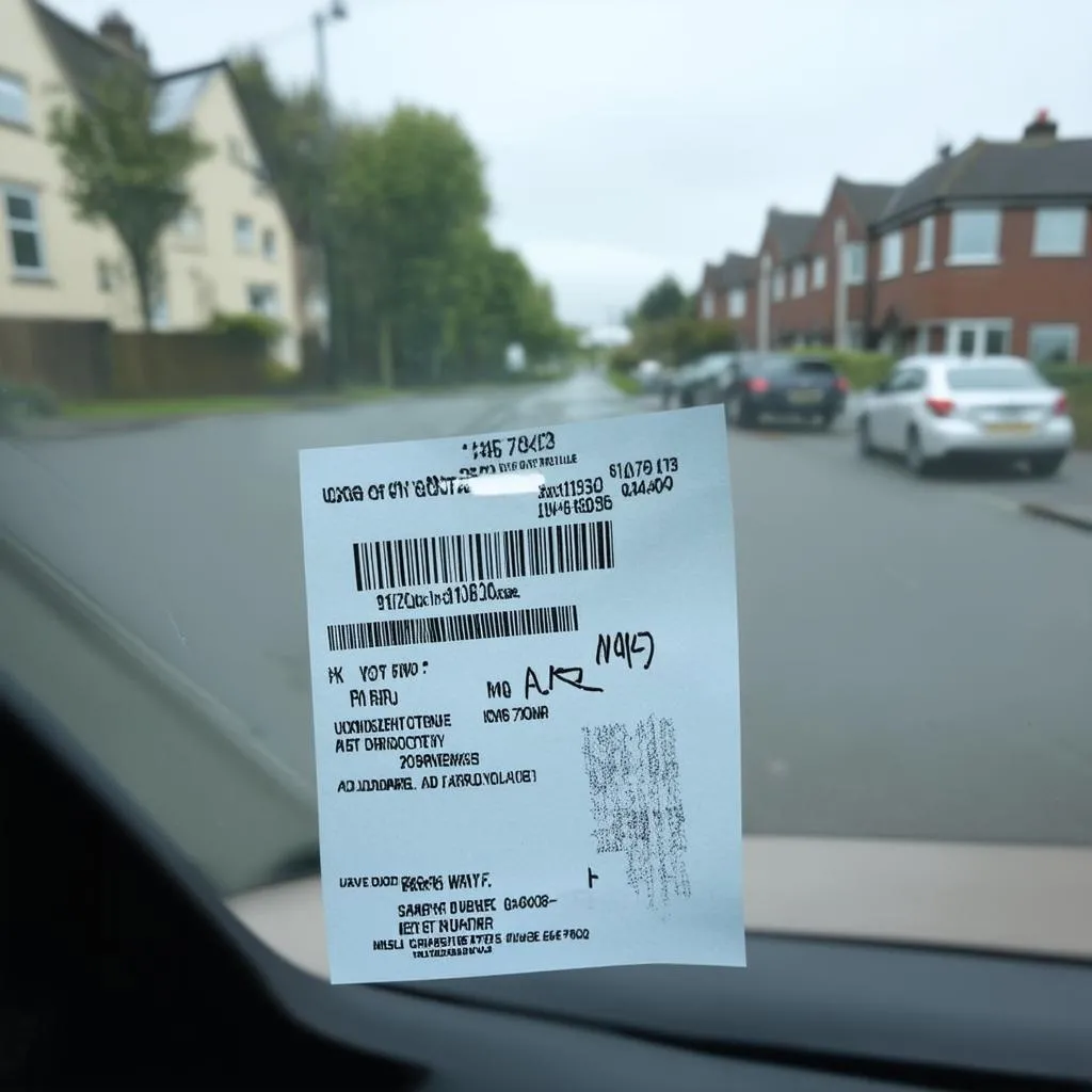 Ticket de stationnement sur le pare-brise d'une voiture