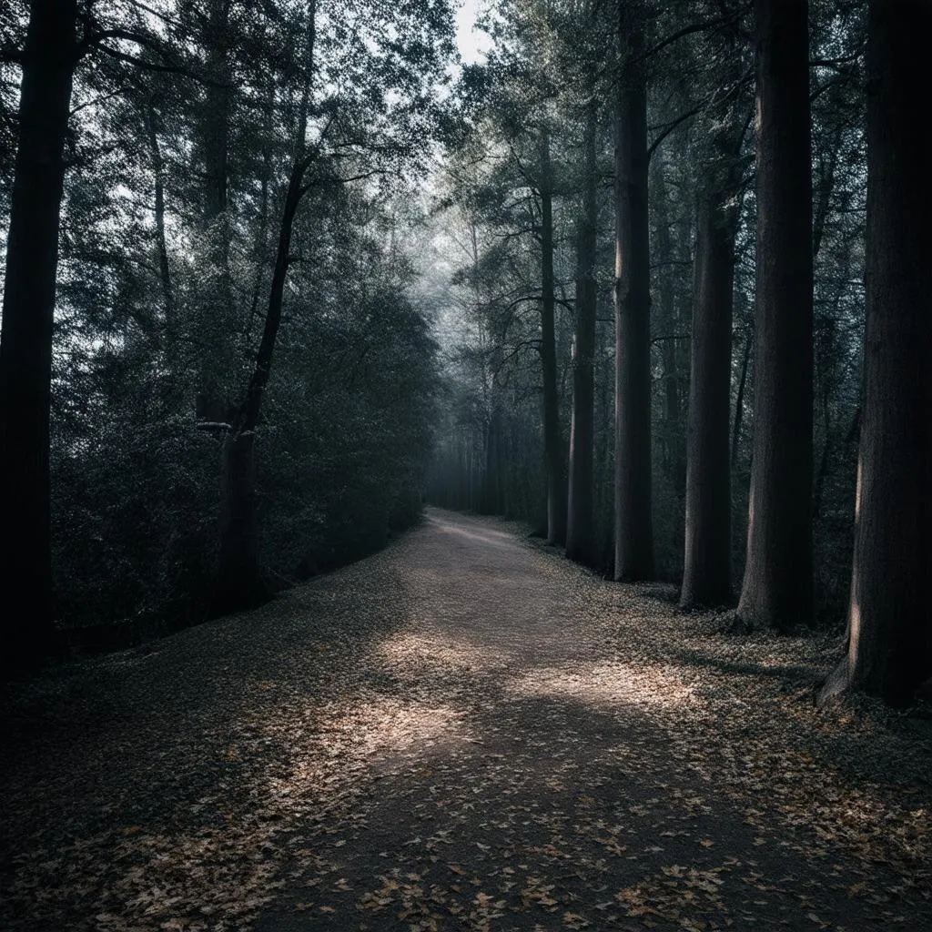 Un chemin forestier sombre et mystérieux