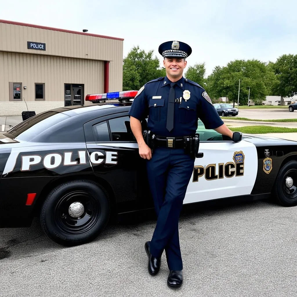 Policier à côté d'une Dodge Charger