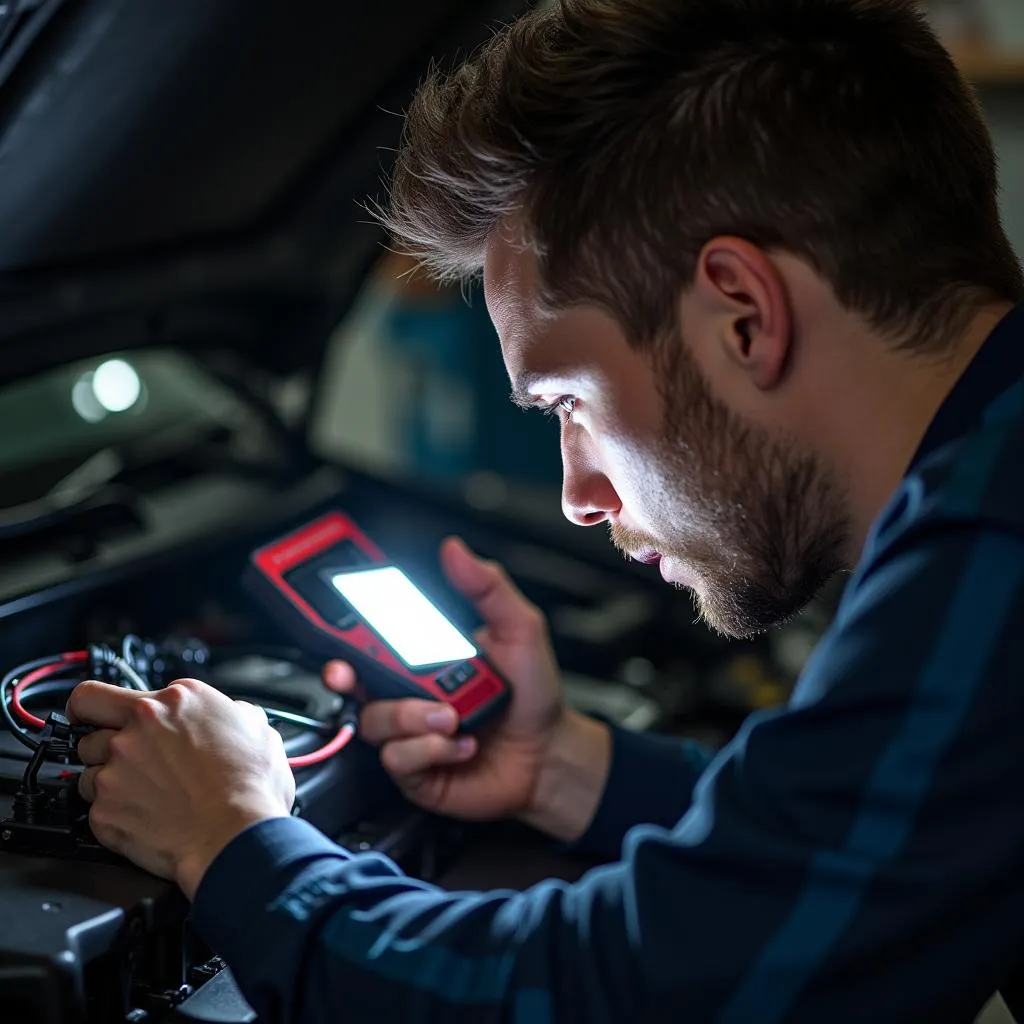 Mécanicien inspectant l'interface OBD