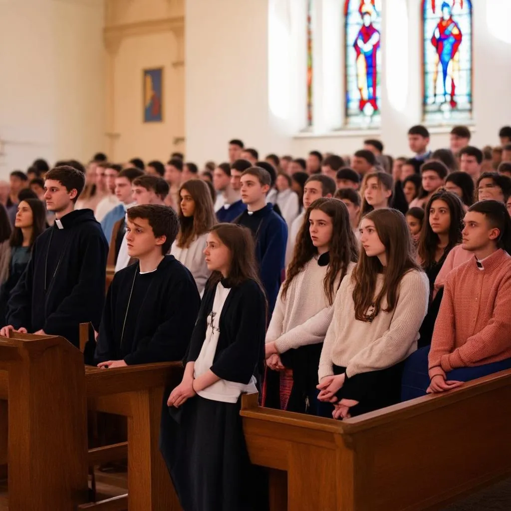 Jeunes réunis dans une église