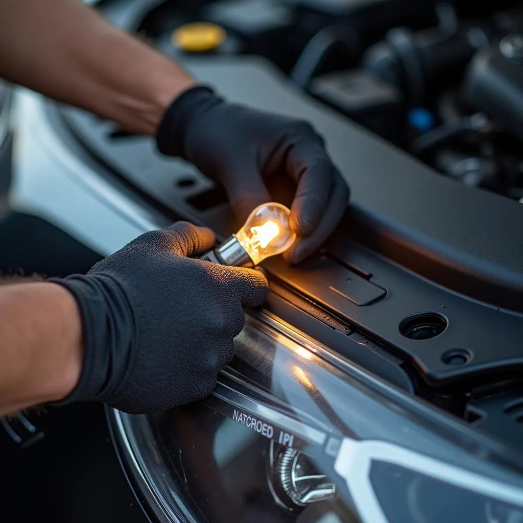 Remplacement d'une ampoule de phare de voiture