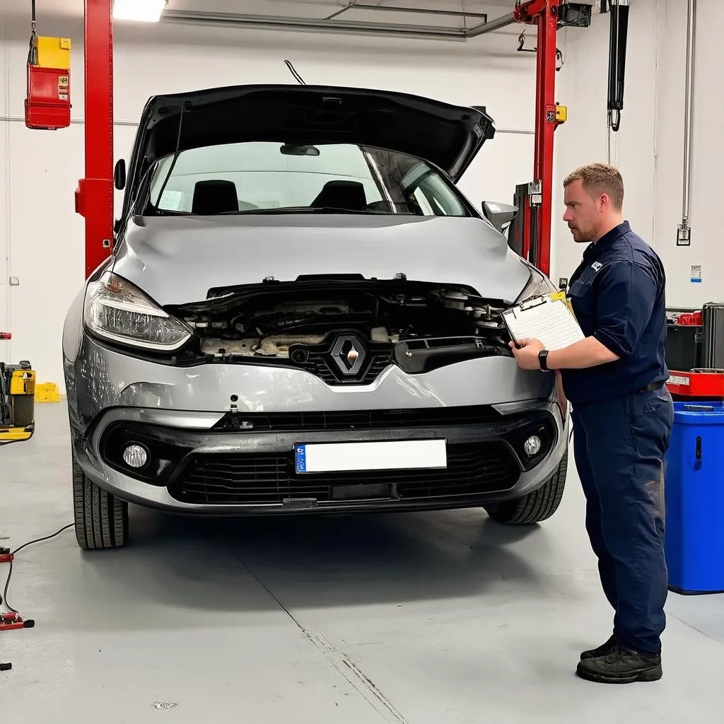 renault clio dans un garage