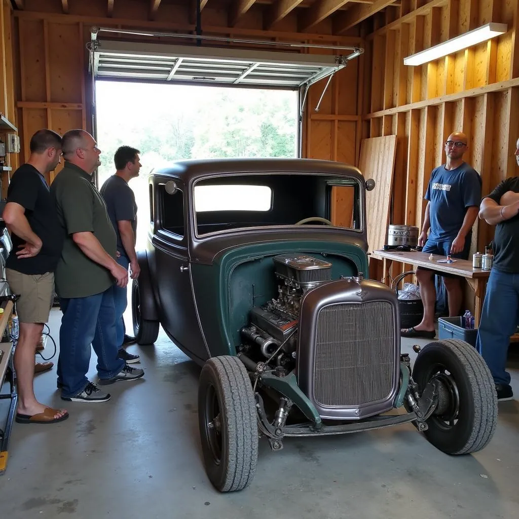 Restauration d'une voiture ancienne dans un garage à Beimidji