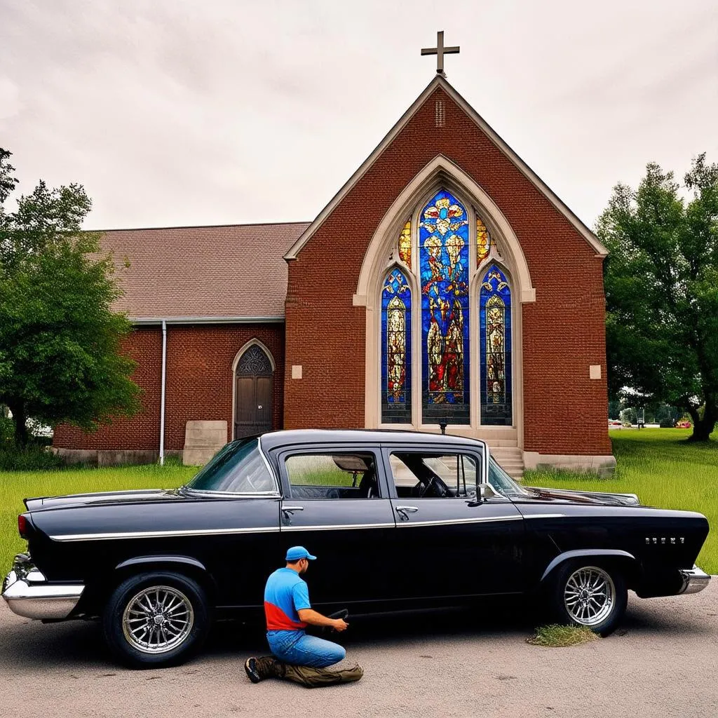 Rêve d'une église avec un mécanicien