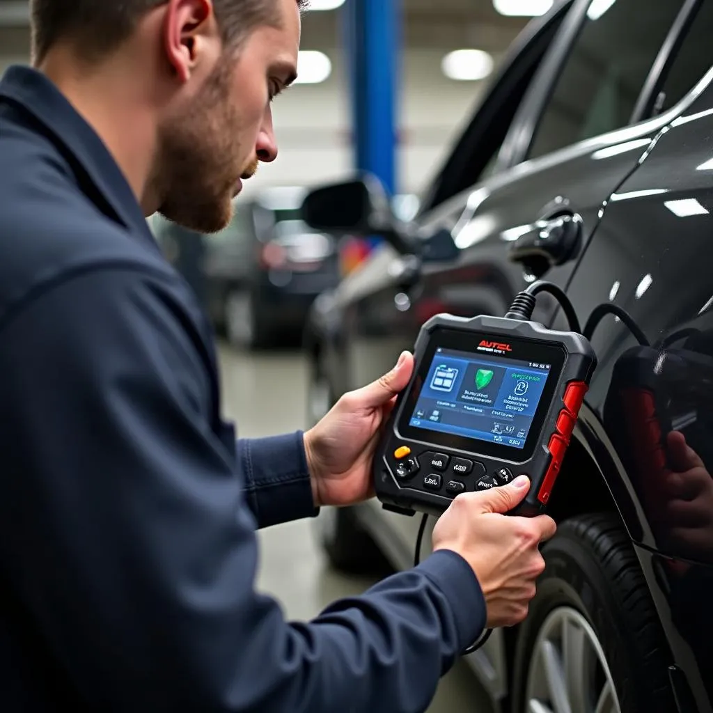 Scanner Autel MaxiSys MS908S utilisé pour le diagnostic électronique d'une voiture