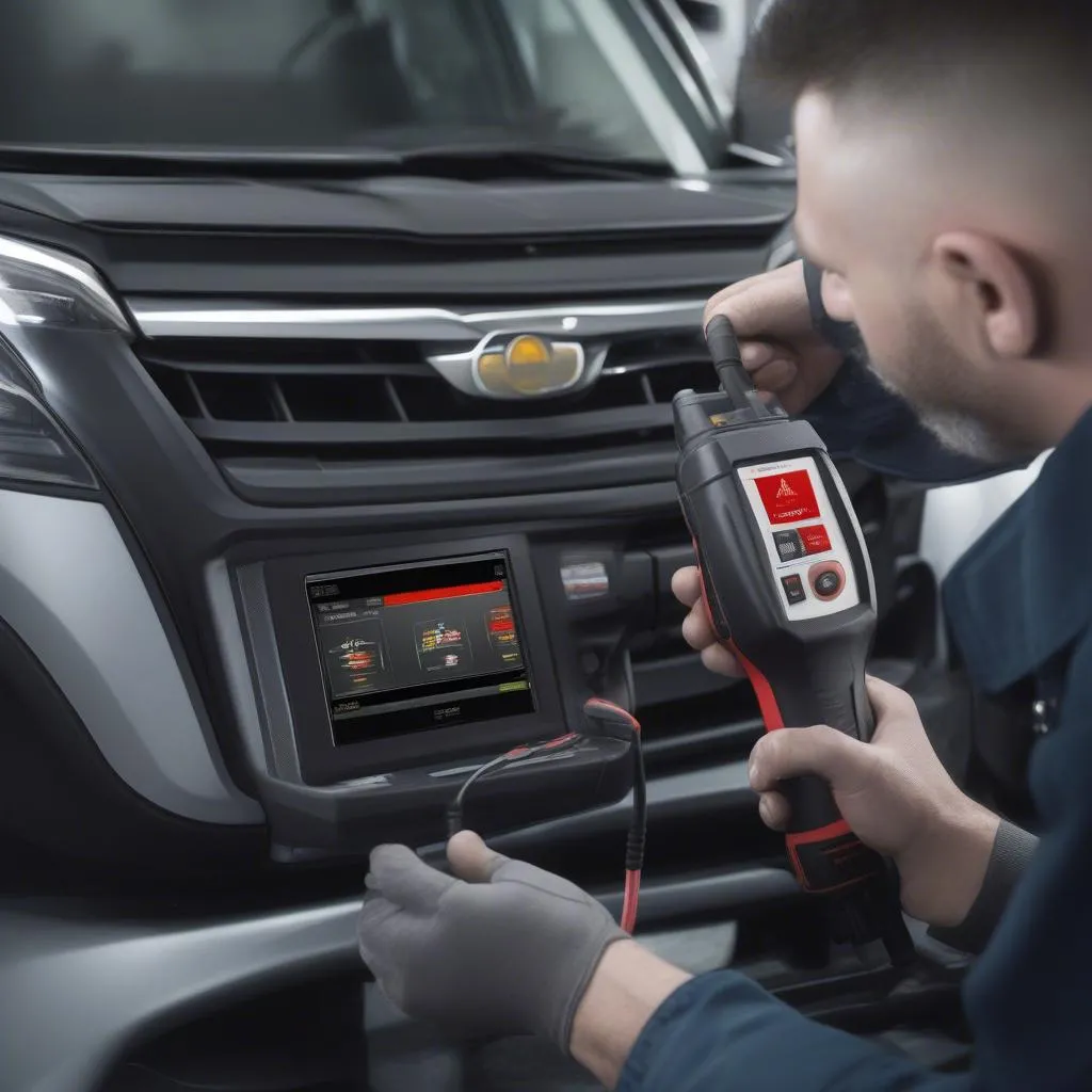 Un mécanicien utilise le scanner Autel Alanet Xulima pour diagnostiquer un problème sur une Opel