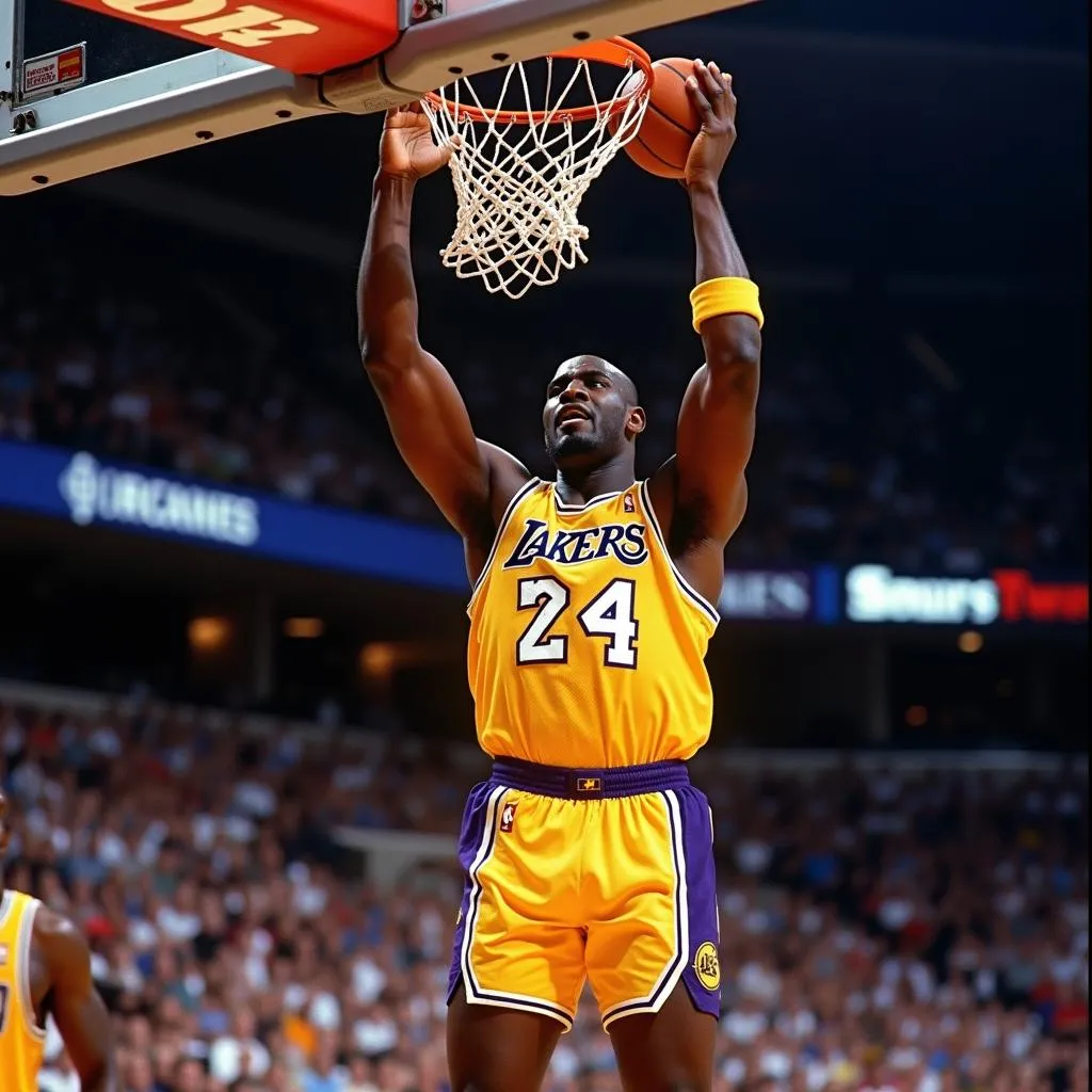 Shaquille O'Neal dunking for the Los Angeles Lakers