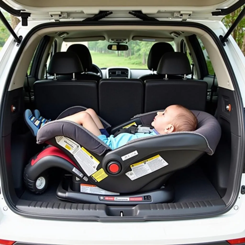 Siège auto pliable rangé dans le coffre d'une voiture