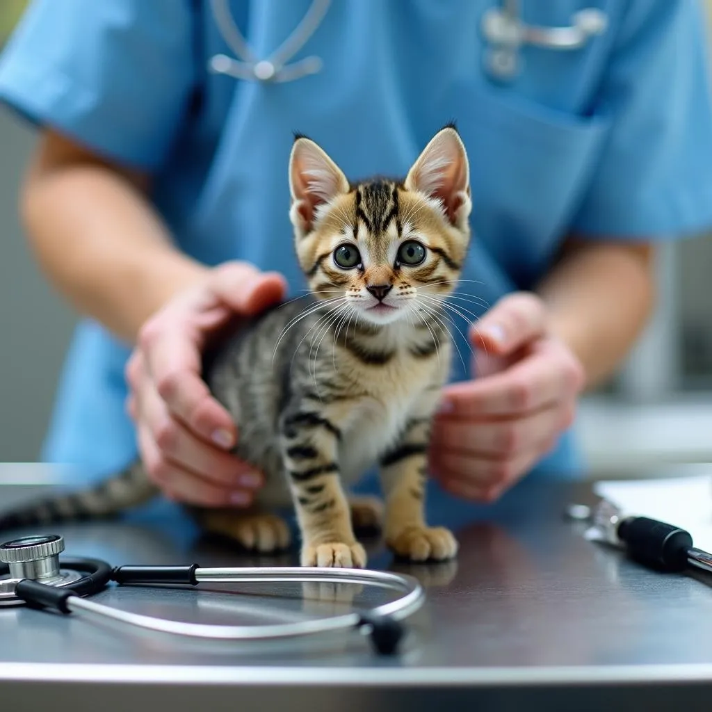 Un vétérinaire examine un chaton orphelin