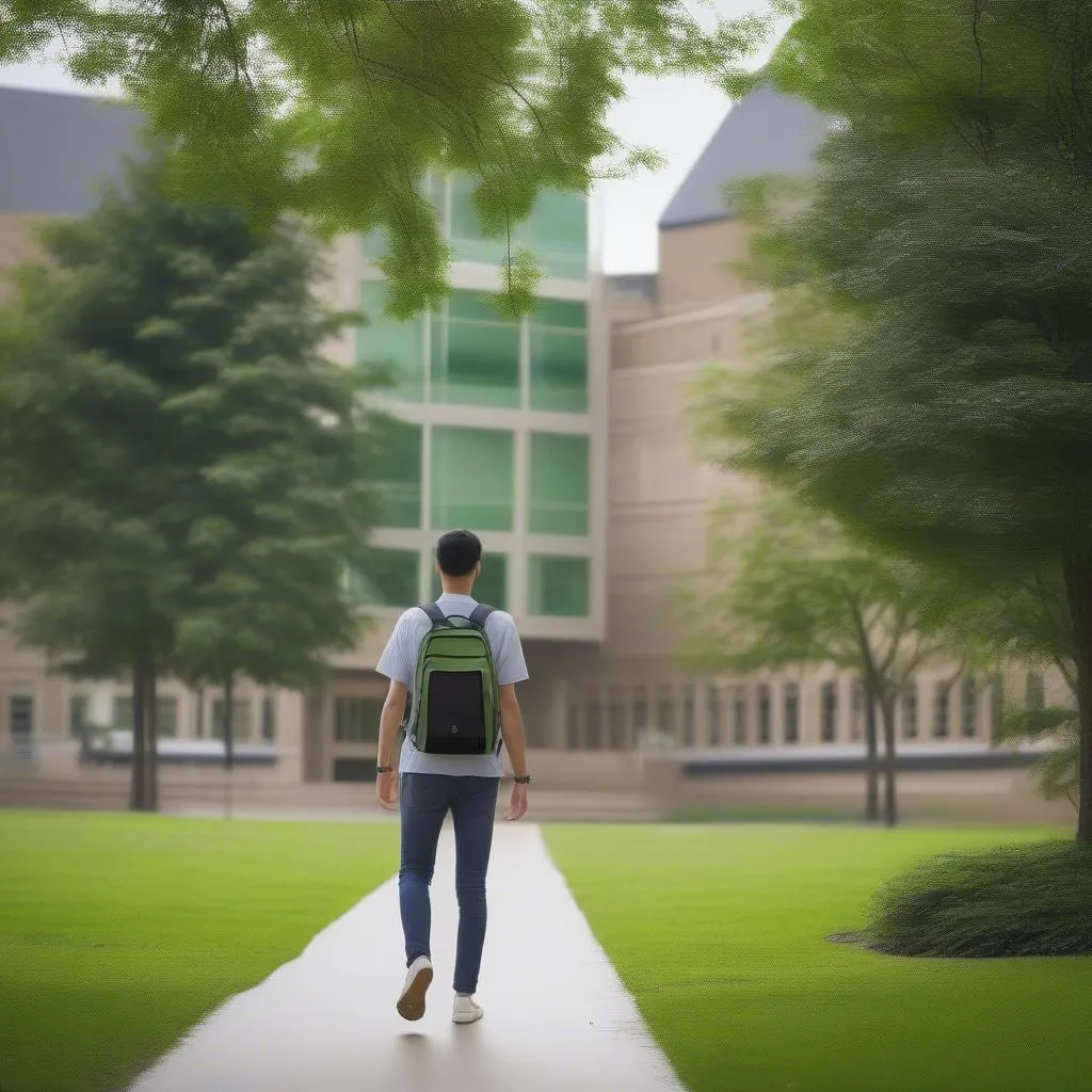 Student Walking on Notre Dame Campus