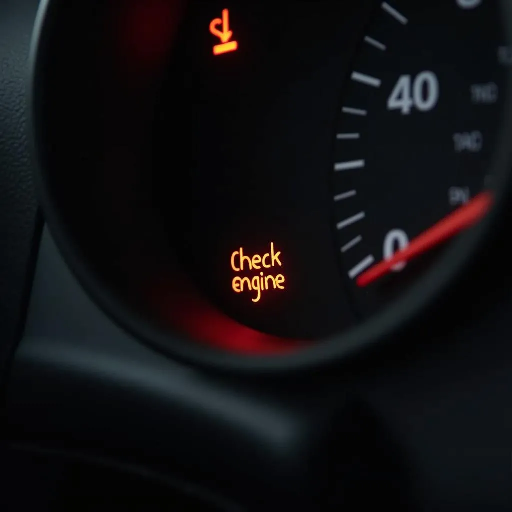 Tableau de bord d'une voiture avec le voyant &quot;Check Engine&quot; allumé