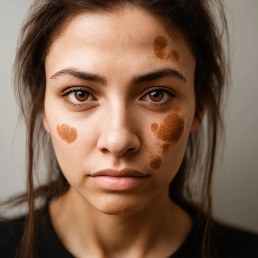 Femme avec des taches pigmentaires sur le visage