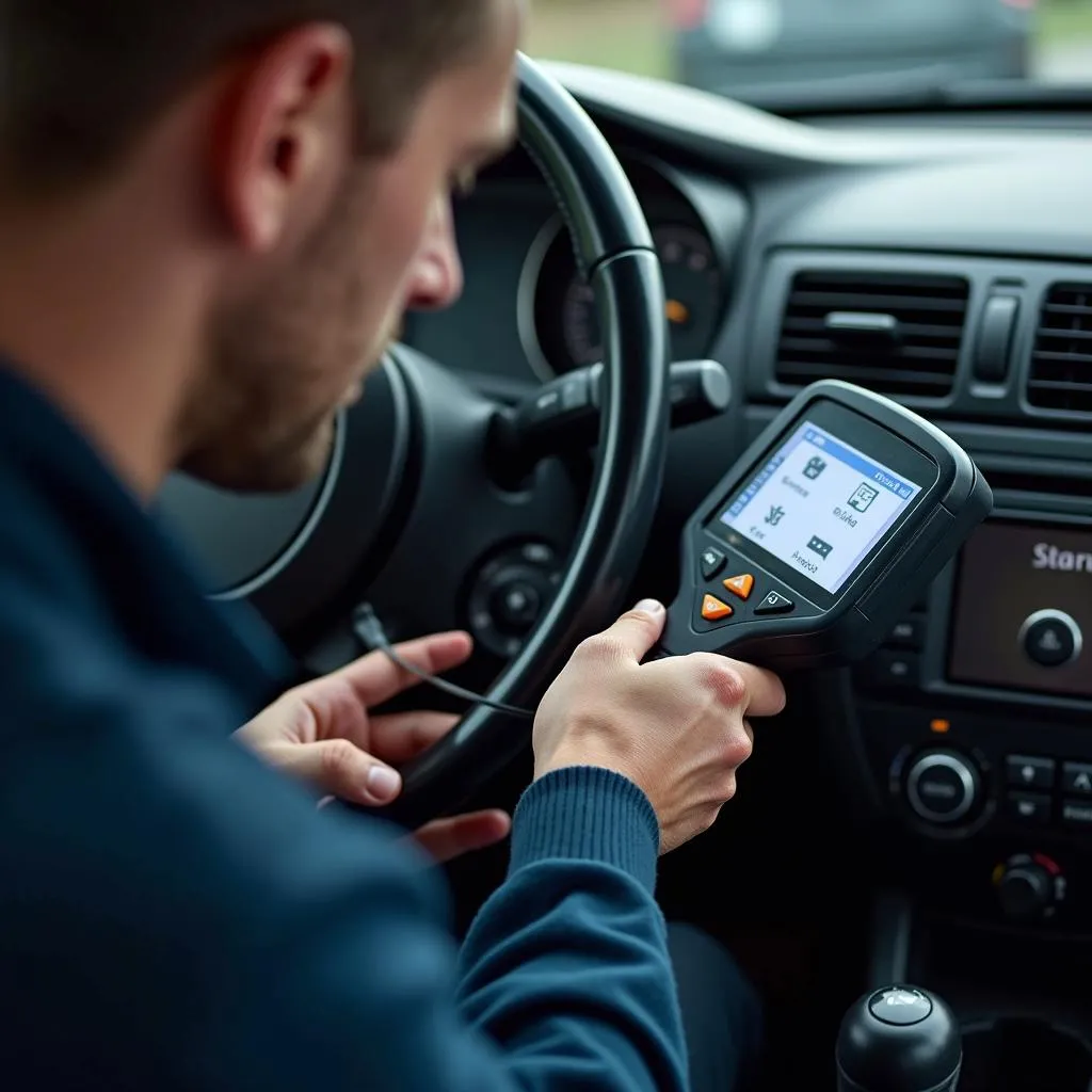 Technicien Automobile Utilisant un Scanner