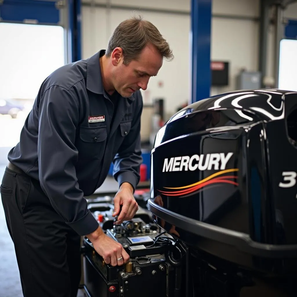 Technicien Certifié Mercury Marine Effectuant un Réglage