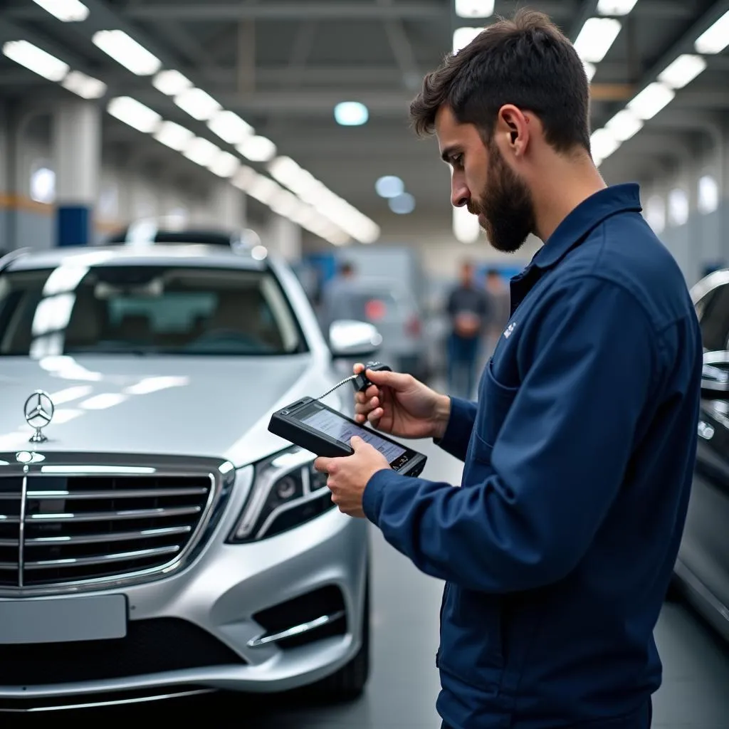 Technicien expert en diagnostic sur une voiture de luxe à Paris